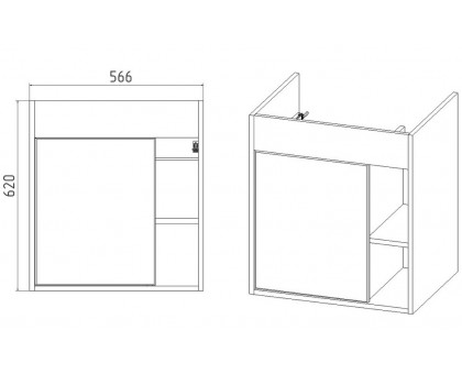 Тумба с раковиной Бостон 60 1 дверь 430х560х620 в комплекте умывальник Como 60