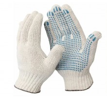 Перчатки рабочие ХБ / рукавицы строительные с ПВХ / 3 нити 7 класс в упаковке 1 пара