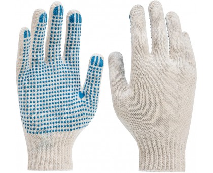 Перчатки рабочие ХБ / рукавицы строительные с ПВХ / 3 нити 7 класс в упаковке 10 пар